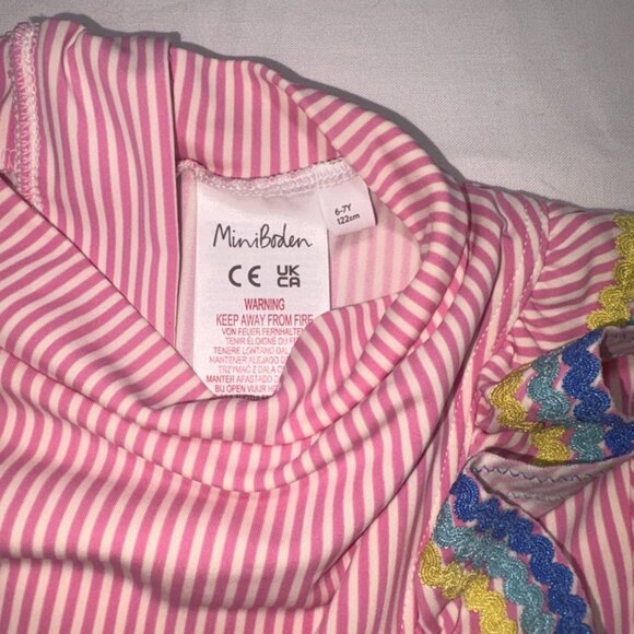 Mini Boden Seersucker Long Sleeve Ric Rac Ruffle Rashguard Swimsuit Size 6-7Y - Picture 3 of 8